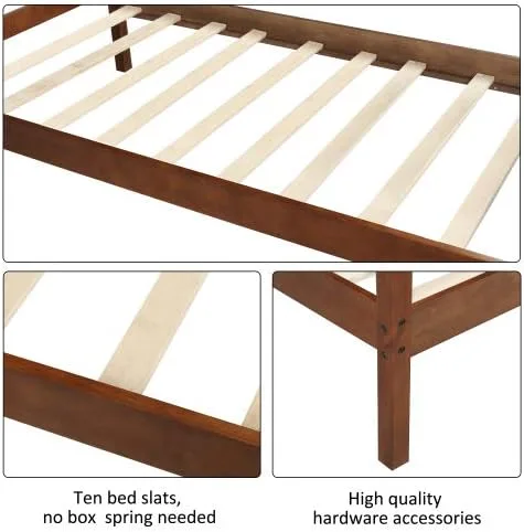 Vista 5 de Base de cama individual de madera moderna con cabecero, marco de cama de plataforma tamaño individual, camas individuales, cama individual
