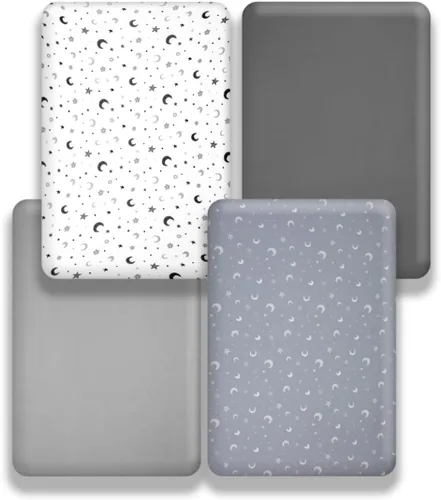 Vista 6 de Juego de 4 sábanas para cuna, diseño neutro de estrella y luna, unisex, para bebé, para niños o niñas, luna