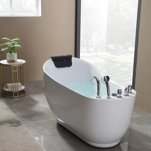 Vista 6 de Empava 67 in. Acrylic Freestanding Tub Hydromassage Gracefully Oval Shaped Whirlpool 7 Water Jets Soaking SPA, Single-Ended Massage Bathtub with