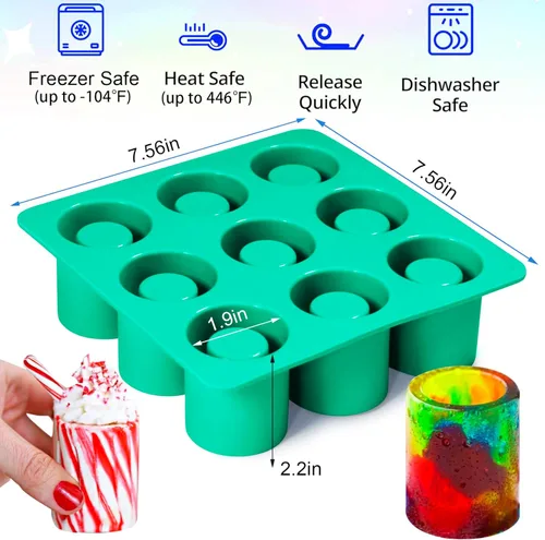 Vista 2 de Moldes de silicona redondos de 9 cavidades, juego de hornear de silicona para chocolate, caramelos, bandejas de cubitos de hielo para congelador