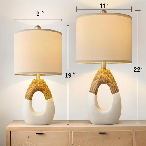 Vista 2 de OYEARS Lámparas de Mesa Boho de 22" para Dormitorio Sala de Estar Conjunto Mejorado de 2 Lámparas de Mesa de Ratán Medianas Estilo Casa de Campo