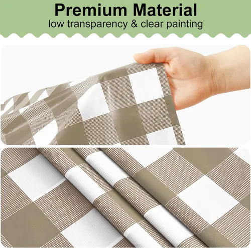 Vista 7 de misaya Paquete de 4 manteles desechables de búfalo, mantel de plástico impermeable de 54 x 72 pulgadas, manteles rectangulares a cuadros caqui