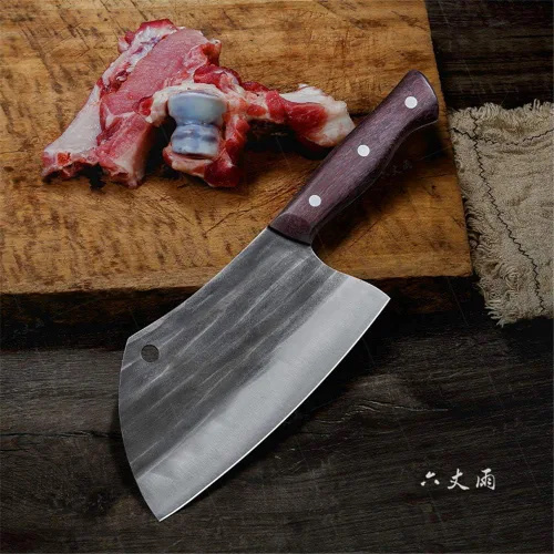 Hunters - Cuchillo de cocina serbio hecho a mano, forjado, cuchillo de carnicero de espiga completa, cuchillo de carnicero para cortar carne al aire