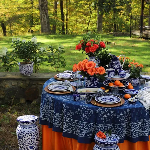 Vista 8 de Euro Ceramica Blue Garden 16 Piece Oven Safe Hand Painted Stoneware Dinnerware Set, Service for 4, Bold Vase Design/Floral Pattern, White and blue