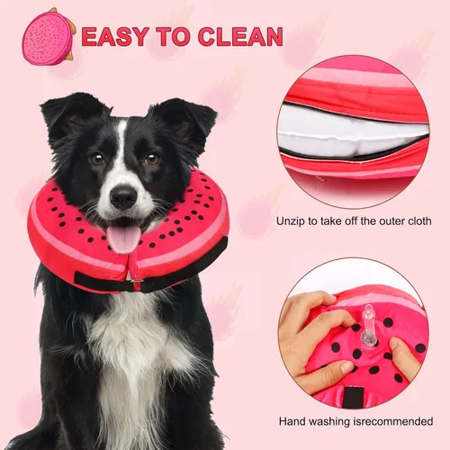 Vista 7 de Pitaya - Collar inflable para perro, cono de recuperación suave para perros y gatos grandes, medianos y pequeños, collar E ajustable, no bloquea