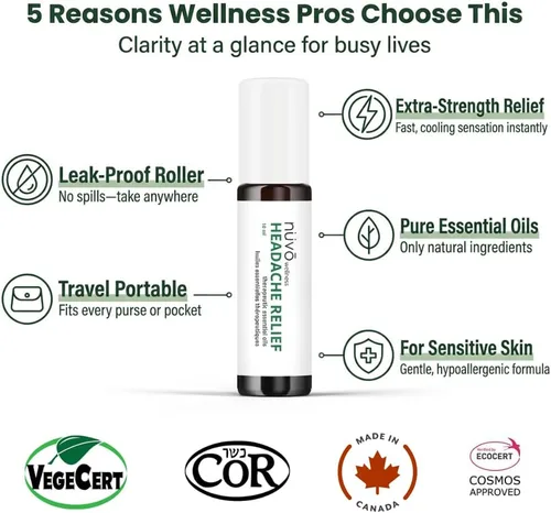 Vista 8 de Roll-On para aliviar la migraña, fabricado con menta, lavanda, eucalipto y otros aceites esenciales de aromaterapia, para dolores de cabeza