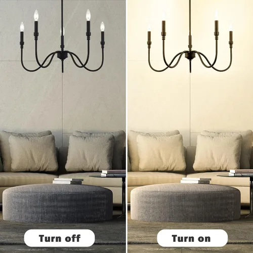 Vista 3 de Lámpara de araña de 5 luces, lámpara colgante lineal para isla de cocina, comedor y sala de estar, acabado negro mate