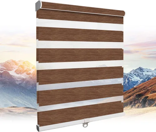 Vista 9 de SUAKY Zebra Blinds - Persianas sin cordones, de doble capa con cenefa, control de luz transparente o de privacidad, persianas de cebra para ventanas