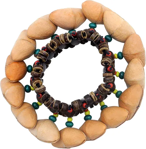 Vista 2 de Pulsera tobillera con sonajero de semillas de Cacho, 2 PCS pulsera africana shaker de cáscara de nuez, accesorios de percusión natural, instrumento