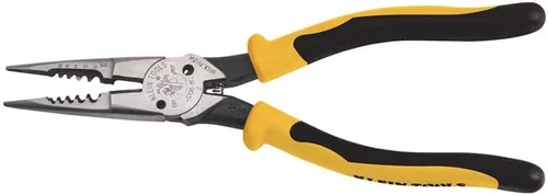 Klein Tools J206-8C Alicates de punta larga multiuso con resorte, fabricados en Estados Unidos, acero forjado con mangos Journeyman de material dual