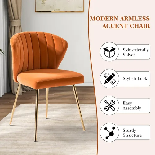 Vista 16 de HULALA HOME Silla de comedor de terciopelo, bonita silla de acento sin brazos, silla de sala de estar con patas doradas, silla lateral tapizada