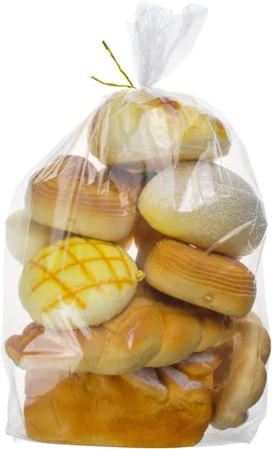 100 bolsas de pan con lazos, bolsas de pan transparentes con fuelle de 8 x 18 pulgadas para pan casero y pan de panadería
