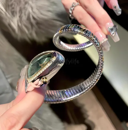 Vista 6 de MASTOP Reloj de cara de serpiente para mujer, con forma de serpiente, relojes para mujer, relojes impermeables de acero delicado para mujer, relojes