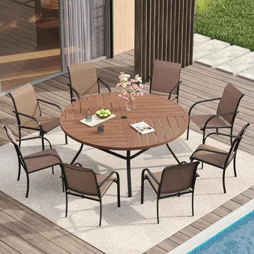 Vista 15 de VICLLAX Juego de comedor de patio de 7 piezas para 6, juego de muebles de exterior incluye mesa rectangular de 59 pulgadas para exteriores y 6