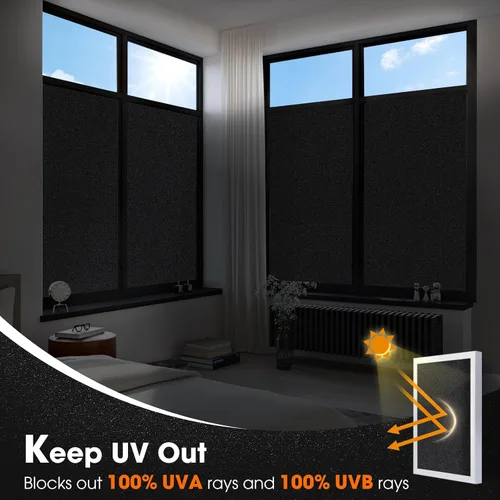 Vista 3 de Coavas Película opaca para ventana, adherencia estática 100% bloqueo UV, película de privacidad para ventana, oscurecimiento de habitación, película