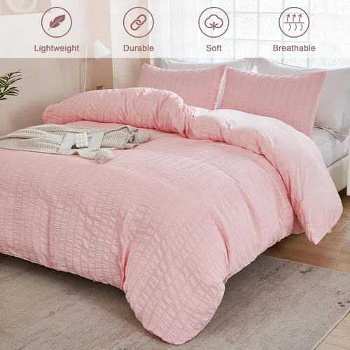 Vista 2 de AveLom Juego de funda de edredón de sirsaca rosa pálido tamaño completo (80 x 90 pulgadas), 3 piezas (1 funda de edredón + 2 fundas de almohada)