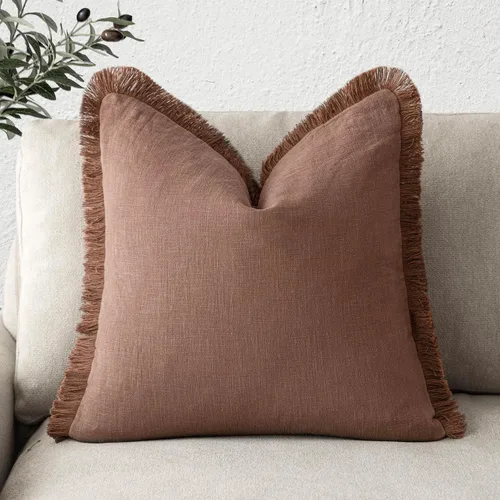 Vista 11 de Foindtower Fundas de almohada decorativas de lino con flecos, acogedora funda de cojín bohemia estilo farmhouse con borlas, funda de almohada