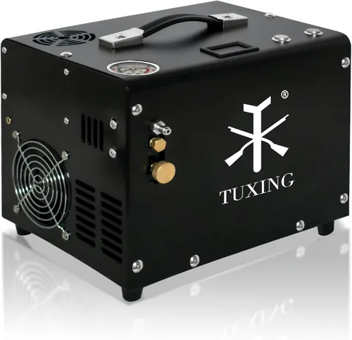 TUXING Compresor de aire PCP 4500psi, bomba de compresor de aire de alta presión para paintball/tanque de buceo 110V/12V (transformador incorporado)
