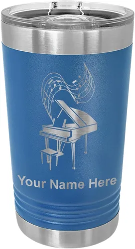 Vista 9 de LaserGram Vaso de pinta aislado al vacío de 16 onzas, piano de cola, grabado personalizado incluido (negro)
