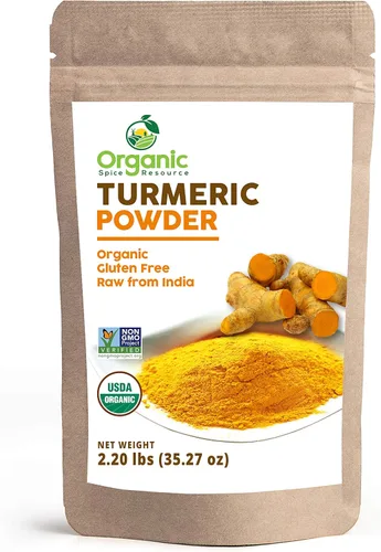 SHOPOSR - Polvo de raíz de cúrcuma orgánica | 2.2 libras (35.27 onzas) | Probado en laboratorio para la pureza | Bolsa de Kraft resellable, sin OMG,