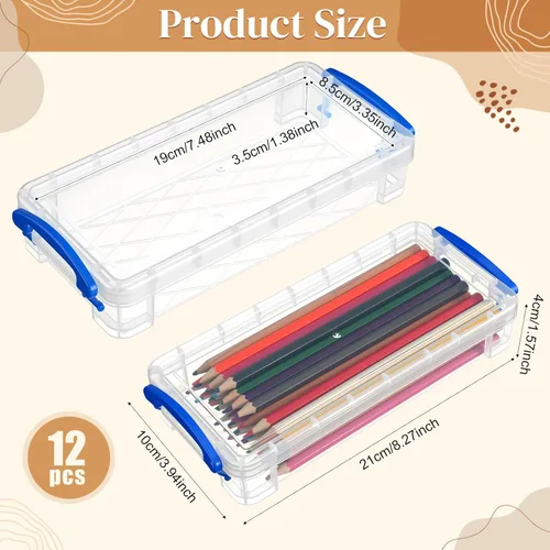 Vista 2 de Gueevin 24 cajas de lápices de plástico de gran capacidad, estuche de plástico transparente, caja de lápices con tapa hermética a presión, Azul