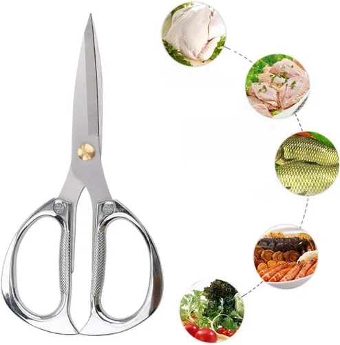 Vista 4 de Jasni Tijeras de cocina resistentes, tijeras para aves de corral con resorte, tijeras de chef de acero inoxidable para huesos, pollo, aves de Cromo