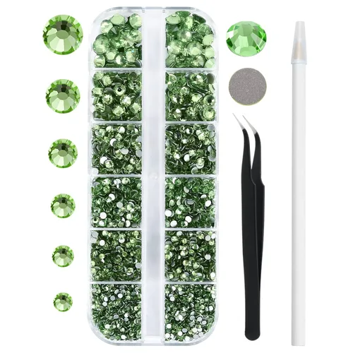 Vista 10 de 3820 diamantes de imitación para arte de uñas, cristales de cristal de 6 tamaños (ss6-ss30), gemas para uñas con parte trasera plana