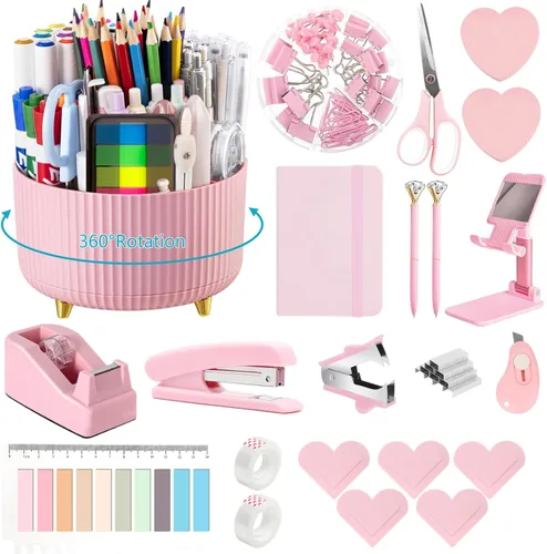 Vista 19 de Suministros de oficina, accesorios de escritorio, soporte de cinta, grapadora, tijera, removedor de grapas, caja de clips para carpeta, grapas