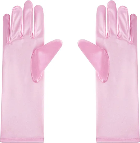 Vista 4 de Papoopy Guantes de satén para niñas para primera comunión princesa fiesta de té disfraz de 3 a 12 años