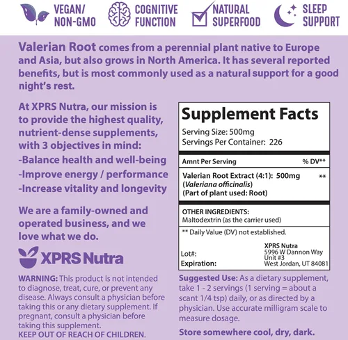 Vista 7 de XPRS Nutra Extracto de raíz de valeriana en polvo 4:1 – Polvo de raíz de valeriana premium para cognición – Ayuda para dormir a base de hierbas apta