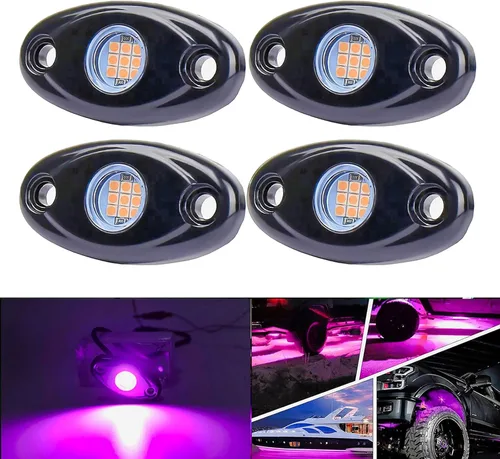 Luces ledes Rock púrpura rosa con 4 cápsulas de neón de 12 V, kit de debajo de la carrocería, cúpula de arrastre, lámpara de rueda exterior
