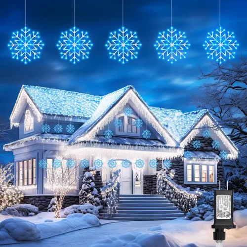 Vista 12 de Brightown Luces de carámbano de copo de nieve de Navidad para exteriores, enchufables, 23.6 pies, 10 gotas, 480 LED, luces de ventana de copo