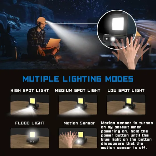 Vista 3 de LHOTSE Luz LED recargable para sombrero con sensor de movimiento, luz dual de 300 lúmenes, manos libres, clip, linterna, linterna portátil