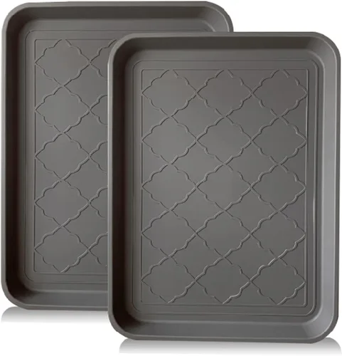 Vista 12 de PetLike Bandeja de botas para entrada en interiores, tapete de comida para mascotas, 16.7 x 12.8 pulgadas, paquete de 2 unidades, bandeja