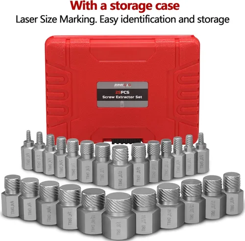 Vista 7 de Juego de 25 extractores de tornillos, extractores de salida fácil de múltiples splines CR-MO para quitar pernos rotos, pernos, tornillos de enchufe