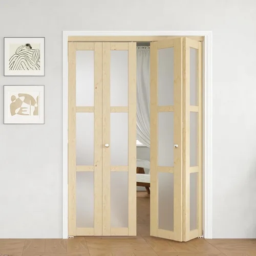 Vista 12 de BARNER HOME Puerta plegable, puerta de armario de cristal transparente de 3 lites, para apertura de 48 x 80 pulgadas, puertas plegables con kits
