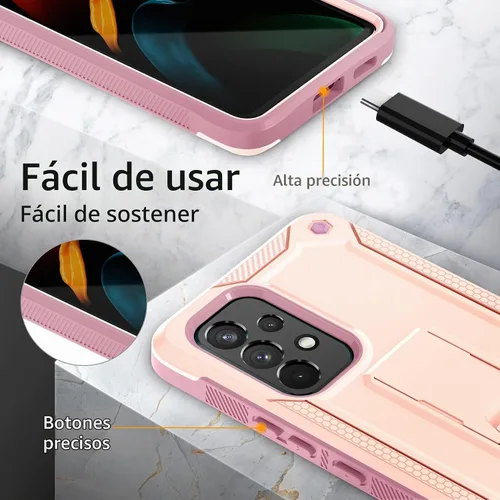 Vista 5 de URBANITE Funda protectora resistente a prueba de golpes para Samsung Galaxy A53, de grado militar, con protector de pantalla y soporte (rosa)