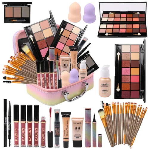 Vista 10 de MTDXILTAI conjuntos de maquillaje para mujeres, kit de maquillaje profesional con paleta de sombras de ojos, juego de brochas, base, brillo