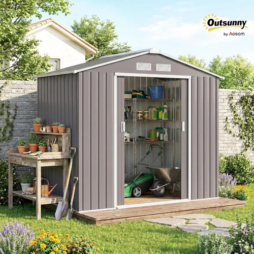 Vista 2 de Outsunny - Cobertizo de almacenamiento al aire libre de 7 x 4 pies para Gris