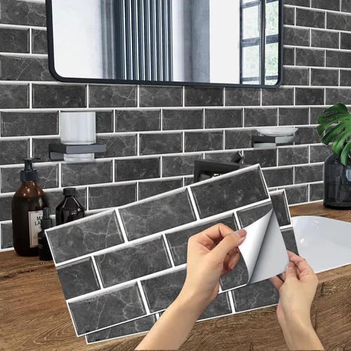 Vista 9 de 12 hojas de papel pintado para despegar y pegar, azulejos de metro de 6'x12' autoadhesivos, azulejos de pared impermeables de PVC, vinilo adhesivo