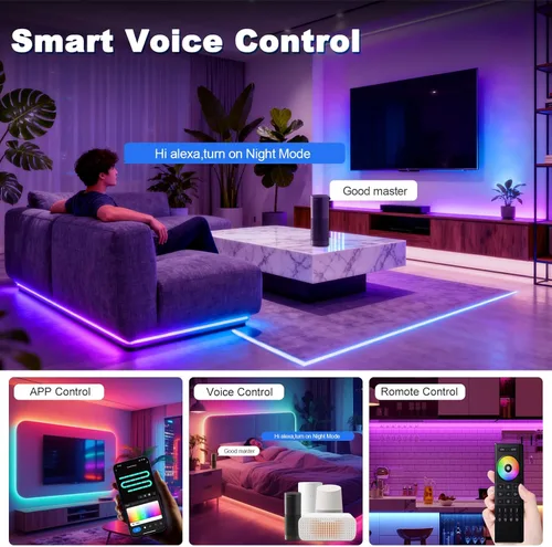 Vista 5 de Tira de luces LED COB de 32.8 pies (32.8 ft), 720 LEDs/m, luces RGB inteligentes que funcionan con Alexa/Google Assistant y Tuya/aplicación Smart