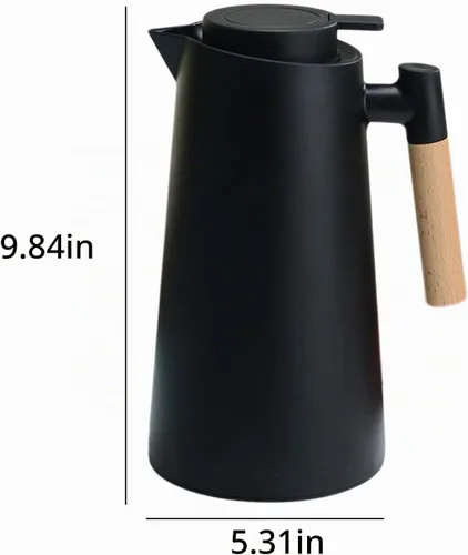 Vista 8 de Jarra térmica de doble pared de 1 litro, olla térmica al vacío con mango de madera, hervidor de agua, frasco aislado, jarra de té que mantiene
