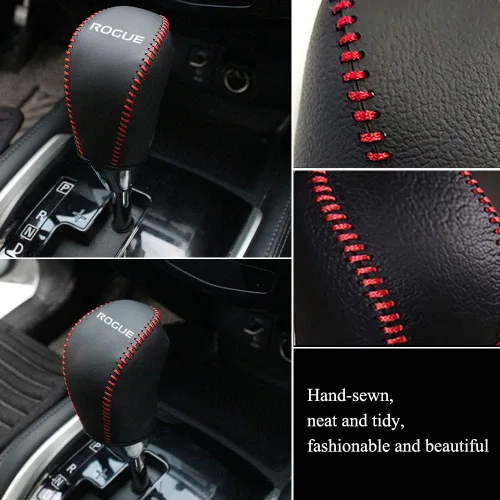 Vista 5 de XITER Cubierta de Perilla de Palanca de Cambios Automática de Cuero, Fundas Protectoras de Palanca de Cambios para Nissan Rogue 2014 2015 2016