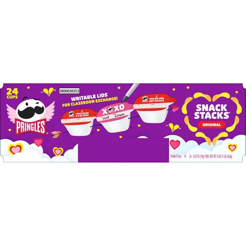 Vista 6 de Pringles Papas fritas fritas, aperitivos para el día de San Valentín, pilas de aperitivos, original, caja de 16 onzas (24 tazas)
