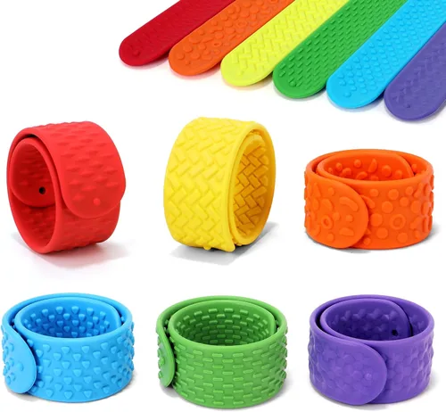 Paquete de 6 pulseras sensoriales de bofetada, juguetes sensoriales de silicona texturizada para niños con autismo y TDAH, juguetes para el aula