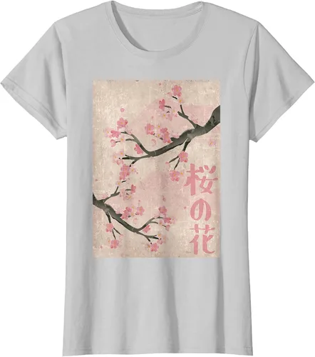 Vista 30 de Cherry Blossom Japanese Vintage Woodblock Japan Pink Sakura T-Shirt Asphalt Grey