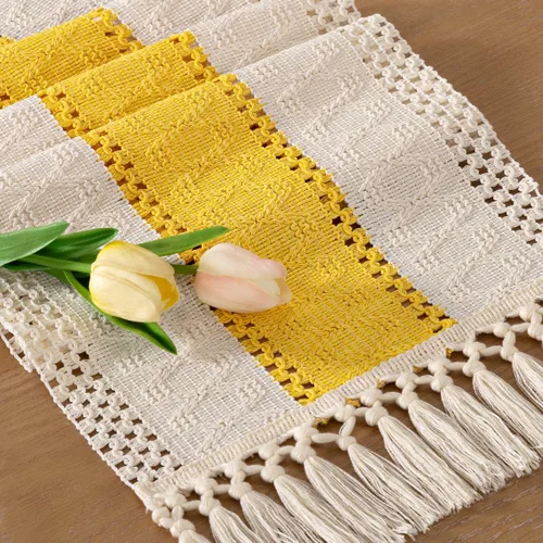 Vista 23 de Socomi Camino de mesa bohemio para Pascua, primavera, granja, rústico, comedor, cocina, centro de mesa, decoración pequeña de macramé, algodón