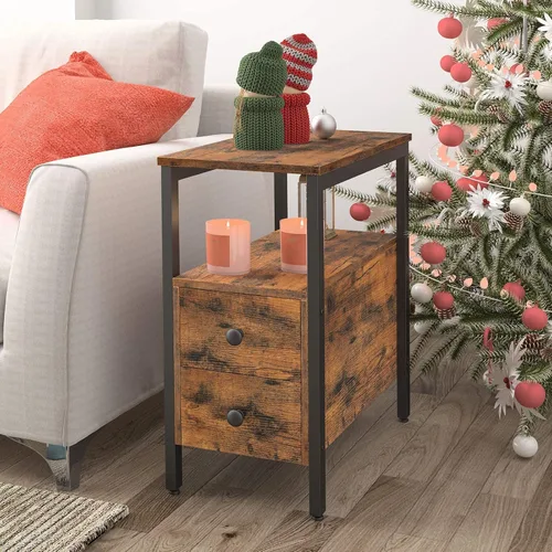 Vista 2 de HOOBRO End Table, Narrow Chairside Table with Drawer and Open Storage Shelf, Nightstand for Small Spaces, Stable and Sturdy Construction, Wood Look