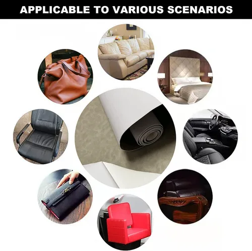 Vista 7 de Parche de reparación de cuero autoadhesivo, kit de cinta de reparación de piel de vinilo sintético para muebles, sofá, asientos de automóvil, Gris