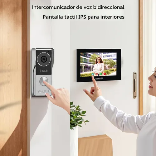 Vista 4 de Sistema de intercomunicador de video con 2 cables y pantalla táctil de 7 pulgadas, timbre con cámara y ángulo amplio de 140°, grabación de video